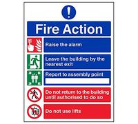 V Safety 12005BC-S'General Fire Action 5 Message' Sign, Portrait, 300 mm x 400 mm (Pack of 3)