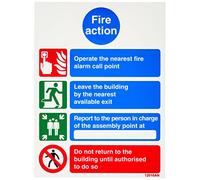 V Safety 12010AN-R General Fire Action Do Not Reenter Sign - Portrait - 150mm x 200mm - 1mm Rigid Plastic, Black/Blue/Green/Red