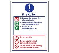 V Safety 12034AN-G'Fire Action/Proceed To Assembly Point' Sign, 150 mm x 200 mm (Pack of 3)