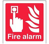 V Safety 13011AF-R Fire Alarm Logo Sign - Square - 100mm x 100mm - 1mm Rigid Plastic, Red