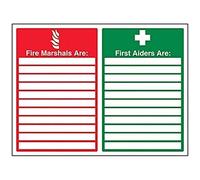 V Safety 13046BF-R Fire Marshals/First Aiders Sign - Landscape - 400mm x 300mm - 1mm Rigid Plastic, Green,Red