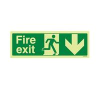V Safety 14002AX-GS Glow In The Dark Fire Exit Arrow Down Sign - 300mm x 100mm - Self Adhesive Vinyl