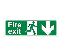 V Safety 14002AX-S'Fire Exit Arrow Down' Sign, Landscape, 300 mm x 100 mm (Pack of 3)