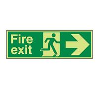 V Safety 14004BP-G'Fire Exit Arrow Right' Sign, Landscape, 600 mm x 200 mm (Pack of 3)