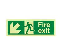 V Safety 14005AX-GS Glow In The Dark Fire Exit Arrow Down Left Sign - 300mm x 100mm - Self Adhesive Vinyl