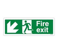 V Safety 14005AX-R Fire Exit Arrow Down Left Sign - Landscape - 300mm x 100mm - 1mm Rigid Plastic, Green