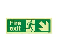 V Safety 14006AX-GS Glow In The Dark Fire Exit Arrow Down Right Sign - 300mm x 100mm - Self Adhesive Vinyl