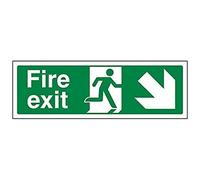 V Safety 14006AX-R Fire Exit Arrow Down Right Sign - Landscape - 300mm x 100mm - 1mm Rigid Plastic, Green