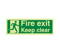 V Safety 14011AX-GS Glow In The Dark Fire Exit Keep Clear Sign - 300mm x 100mm - Self Adhesive Vinyl