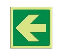 V Safety 14016AT-GS Glow In The Dark Green Straight Arrow Fire Exit Sign - 200mm x 200mm - Self Adhesive Vinyl