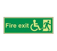 V Safety 14034BP-G'Wheel Chair Final Fire Exit Text Man Right' Sign, 600 mm x 200 mm (Pack of 3)
