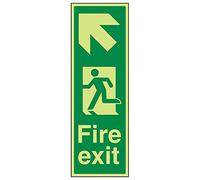 V Safety 14043AP-G'Fire Exit Arrow Up Left' Sign, Portrait, 150 mm x 450 mm (Pack of 3)