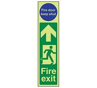 V Safety 15001AD-G'Fire Exit Man Right/Fire Door Keep Shut' Sign, 75 mm x 300 mm (Pack of 3)