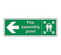 V Safety 17021BJ-R Fire Assembly Point Arrow Left Sign - Landscape - 450mm x 150mm - 1mm Rigid Plastic, Green