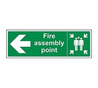 V Safety 17021BJ-S'Fire Assembly Point Arrow Left' Sign, 450 mm x 150 mm (Pack of 3)