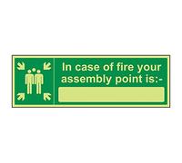 V Safety 17026BJ-G'In Case Of Fire Your Assembly Point Is' Sign, 450 mm x 150 mm (Pack of 3)