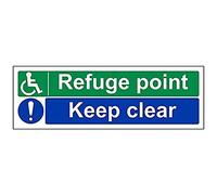 V Safety 17052AX-R Refuge Point/Keep Clear Sign - Landscape - 300mm x 100mm - 1mm Rigid Plastic, Blue,Green