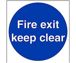 V Safety 18003BB-R Fire Exit Keep Clear Mandatory Sign - Square - 300mm x 300mm - 1mm Rigid Plastic, Blue