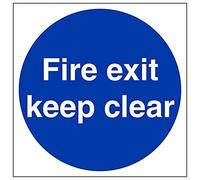 V Safety 18003BB-S Fire Exit Keep Clear Mandatory Sign - Square - 300mm x 300mm - Self Adhesive Vinyl, Blue