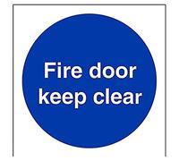 V Safety 18005AF-R Fire Door Keep Clear Mandatory Sign - Square - 100mm x 100mm - 1mm Rigid Plastic, Blue