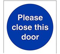 V Safety 18009AF-R Please Close This Door Mandatory Sign - Square - 100mm x 100mm - 1mm Rigid Plastic, Blue