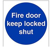 V Safety 18015AM-S Fire Door Keep Locked Shut Sign - Square - 150mm x 150mm - Self Adhesive Vinyl, Blue
