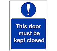 V Safety 18060AN-S This Door Must Be Kept Closed Sign - Portrait - 150mm x 200mm - Self Adhesive Vinyl, Blue