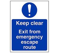 V Safety 18062AN-R'Keep Clear/Exit Emergency Escape Route' Sign, 150 mm x 200 mm (Pack of 3)