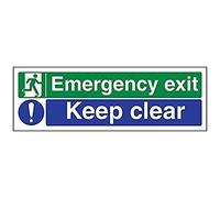 V Safety 21011AX-S Emergency Exit/Keep Clear Sign - Landscape - 300mm x 100mm - Self Adhesive Vinyl, Blue, Green
