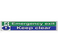 V Safety 21011BJ-S'Emergency Exit/Keep Clear' Sign, Landscape, 450 mm x 150 mm (Pack of 3)