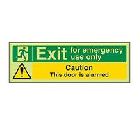V Safety 21012AX-G'Exit For Emergency Use Only/Door Alarmed' Sign, 300 mm x 100 mm (Pack of 3)