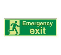 V Safety 21015BP-G'Emergency Exit' Sign, Landscape, 600 mm x 200 mm (Pack of 3)