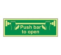 V Safety 22001AX-G'Push Bar To Open' Sign, Landscape, 300 mm x 100 mm (Pack of 3)