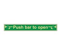 V Safety 22006BU-G'Push Bar To Open' Sign, Landscape, 600 mm x 75 mm (Pack of 3)