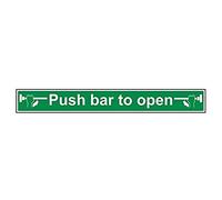 V Safety 22006BU-S Push Bar To Open Sign - Landscape - 600mm x 75mm - Self Adhesive Vinyl, Green