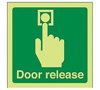 V Safety 22021AF-G Glow In The Dark Door Release Sign - 100mm x 100mm - Rigid Plastic, Green