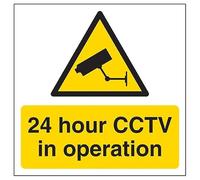 V Safety 24 hour CCTV In Operation Automatic Door 150 x 150 mm - 1mm Rigid Plastic Safety Sign