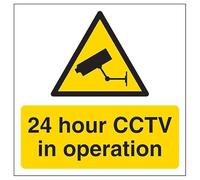 V Safety 24 hour CCTV In Operation Automatic Door 150 x 150 mm - 3mm Brushed Aluminium Composite Safety Sign