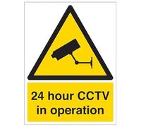 V Safety 24 Hour CCTV In Operation - Portrait 150 x 200 mm - 2mm Super-Tough Rigid Plastic Safety Sign