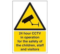 V Safety 24 Hour CCTV In Operation School 200 x 300 mm - 2mm Super-Tough Rigid Plastic Safety Sign