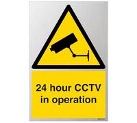 V Safety 24 Hour CCTV In Operation Sign - 200mm x 300mm - 3mm Brushed Alu Comp