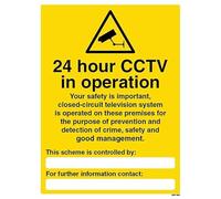 V Safety 24 Hour CCTV In Operation - Your Safety Is Important - Portrait 200 x 300mm - 2mm Rigid Plastic Safety Sign