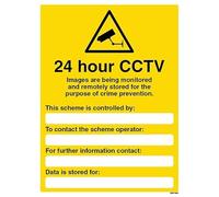 V Safety 24 Hour CCTV - Portrait 150 x 200 mm - 2mm Super-Tough Rigid Plastic Safety Sign