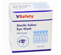 V Safety 25 x Sterile Saline Eye Wash Pods 20ml, 0.9% Sodium Chloride Eyewash Solution, Single Use for First Aid and Emergency Rinse, Irrigation Minor Irritation Portable First Aid Kit Use