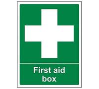 V Safety 31004AN-S First Aid Box Sign - Portrait - 150mm x 200mm - Self Adhesive Vinyl, Green