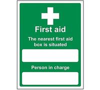 V Safety 31010AN-R Box Situated/Person In Charge Sign - Portrait - 150mm x 200mm - 1mm Rigid Plastic, Green