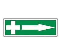 V Safety 31020AX-S First Aid Arrow Right Sign - Landscape - 300mm x 100mm - Self Adhesive Vinyl, Green