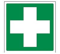 V Safety 31028AM-R First Aid Logo Sign - Square - 150mm x 150mm - 1mm Rigid Plastic, Green