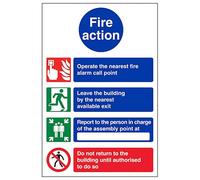 V Safety 4 Point Fire Action Notice/Operate Nearest Fire Alarm 210 x 297 mm (A4) - 2mm Rigid Plastic Safety Sign