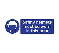 V Safety 41006AX-S'Safety Helmets Must Be Worn In This Area' Sign, 300 mm x 100 mm (Pack of 3)